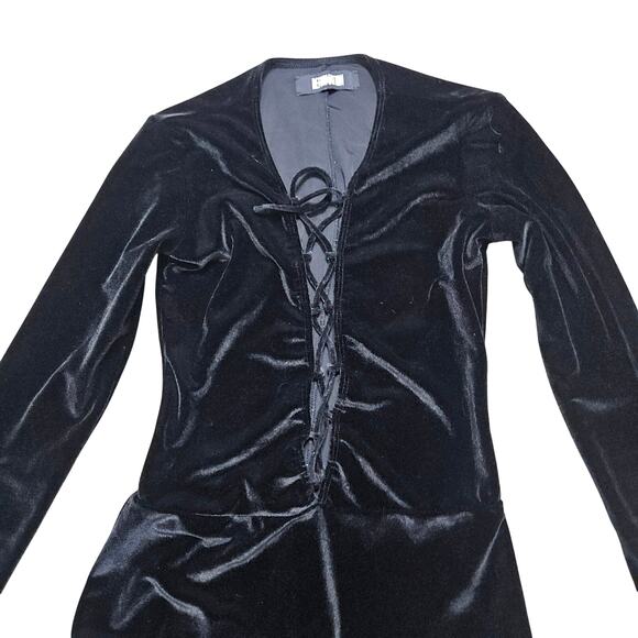 Reformation Velvet Avalon Bodysuit Black Long Sleeve Lace Front Size Small - Picture 7 of 7